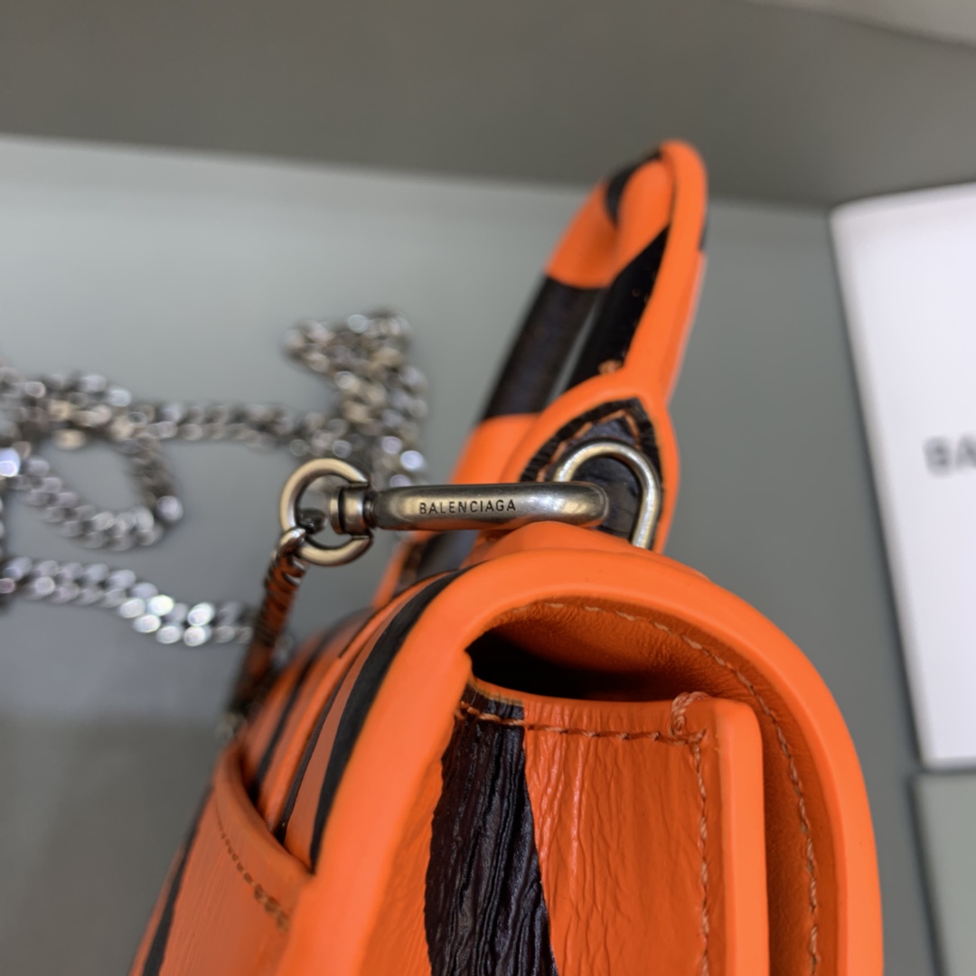 Balenciaga Hourglass Mini Handbag With Chain Calfskin Shoulder Bag Orange